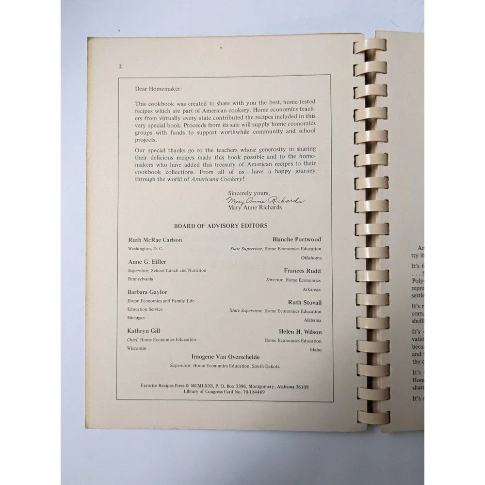 Vintage 1971 Americana Cookery Favorite Recipes Home Economics Teachers Cookbook